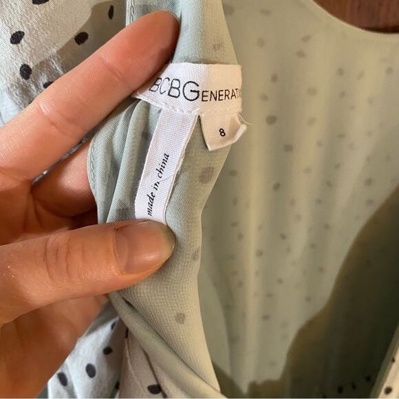 BCBGeneration Polka Dot Mini Dress Size 8 Mint Green Low Back 1/2 Sleeve Dress - Picture 8 of 10